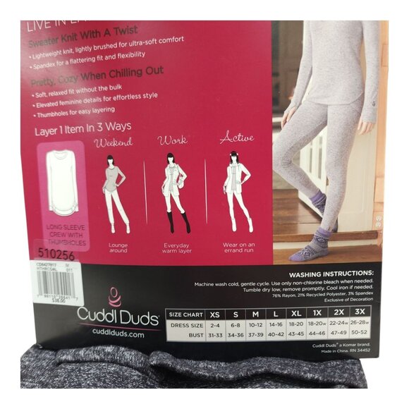 Cuddl Duds Womens Long Sleeve Crew SoftKnit Top Medium Charcoal Ultra Soft Knit - Picture 8 of 9